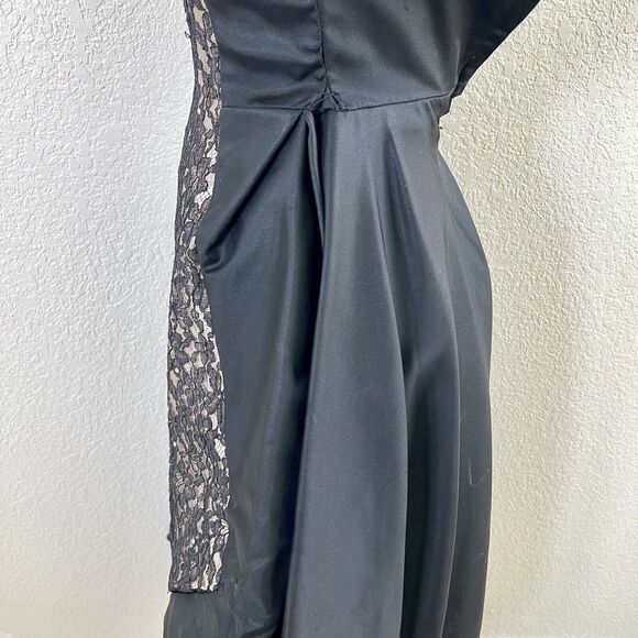 Vintage Lilli Diamond 1960s Black Chiffon Lace Bubble Bow Detail Pencil Dress - Picture 8 of 16